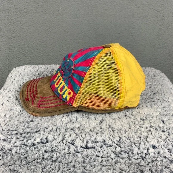 Vintage True Religion Trucker Cap OSFM World Tour Embroidered Mesh Leather Y2k